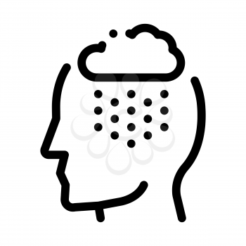 Rainy Cloud Cloudburst Silhouette Headache Vector Icon Thin Line. Tension And Cluster Headache, Migraine And Stress Symptom Concept Linear Pictogram. Healthcare Monochrome Contour Illustration