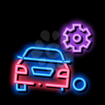 Machine Wheel Blade neon light sign vector. Glowing bright icon Machine Wheel Blade sign. transparent symbol illustration