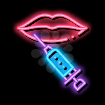 Lip Cosmetology Injection neon light sign vector. Glowing bright icon Lip Cosmetology Injection sign. transparent symbol illustration