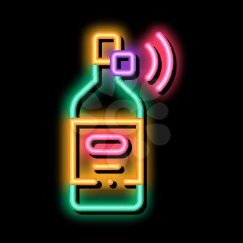 Beverage Bottle with Signal Sensor neon light sign vector. Glowing bright icon Beverage Bottle with Signal Sensor sign. transparent symbol illustration