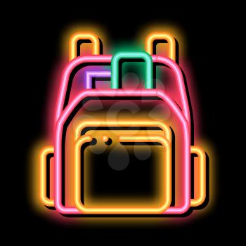 Human Shop Backpack neon light sign vector. Glowing bright icon Human Shop Backpack sign. transparent symbol illustration