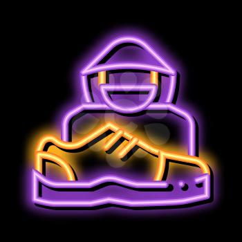 Shoes Shoplifter Human neon light sign vector. Glowing bright icon Shoes Shoplifter Human Sign. Isolated Contour Symbol Illustration