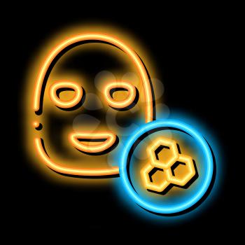 Facial Mask Honeycomb neon light sign vector. Glowing bright icon Facial Mask Honeycomb sign. transparent symbol illustration