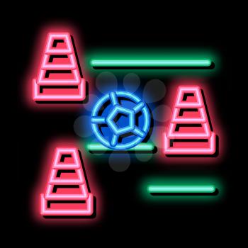 Ball And Training Cones neon light sign vector. Glowing bright icon Ball And Training Cones sign. transparent symbol illustration