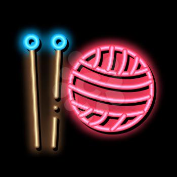 Knitting Needles neon light sign vector. Glowing bright icon Knitting Needles sign. transparent symbol illustration