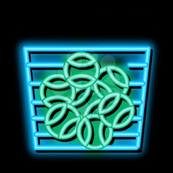 Basket With Balls neon light sign vector. Glowing bright icon Basket With Balls sign. transparent symbol illustration