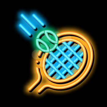 Racket Hits Ball neon light sign vector. Glowing bright icon Racket Hits Ball sign. transparent symbol illustration