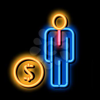 Human Dollar Coin neon light sign vector. Glowing bright icon Human Dollar Coin isometric sign. transparent symbol illustration