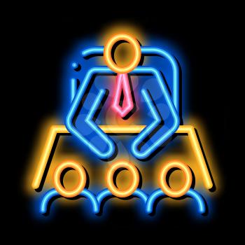 Office Meeting neon light sign vector. Glowing bright icon Office Meeting isometric sign. transparent symbol illustration