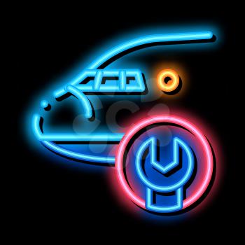 Plane Fix Wrench neon light sign vector. Glowing bright icon Plane Fix Wrench sign. transparent symbol illustration