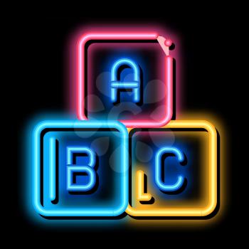 Baby Toy Cubes neon light sign vector. Glowing bright icon Baby Toy Cubes sign. transparent symbol illustration