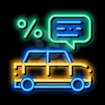 Car Percent Quote neon light sign vector. Glowing bright icon Car Percent Quote isometric sign. transparent symbol illustration