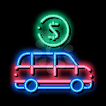 Car Dollar Coin neon light sign vector. Glowing bright icon Car Dollar Coin isometric sign. transparent symbol illustration