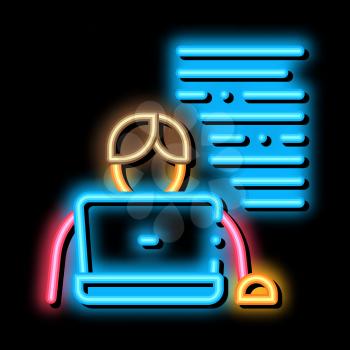 Writer Laptop neon light sign vector. Glowing bright icon Writer Laptop isometric sign. transparent symbol illustration