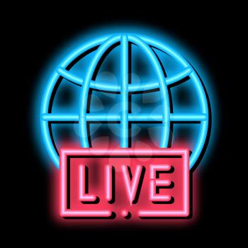 Globe Live News neon light sign vector. Glowing bright icon Globe Live News isometric sign. transparent symbol illustration