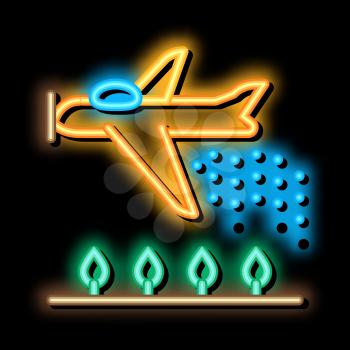 Plane Spraying neon light sign vector. Glowing bright icon Plane Spraying isometric sign. transparent symbol illustration
