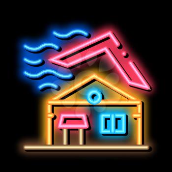 Roof Tear Down neon light sign vector. Glowing bright icon Roof Tear Down isometric sign. transparent symbol illustration