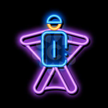 Skier neon light sign vector. Glowing bright icon Skier sign. transparent symbol illustration