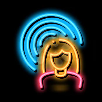 Female Hearing neon light sign vector. Glowing bright icon Female Hearing sign. transparent symbol illustration