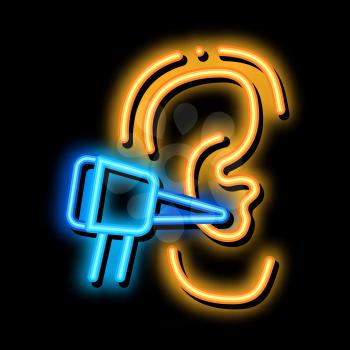 Ear Check neon light sign vector. Glowing bright icon Ear Check sign. transparent symbol illustration