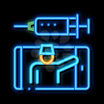Doctor Syringe neon light sign vector. Glowing bright icon Doctor Syringe sign. transparent symbol illustration