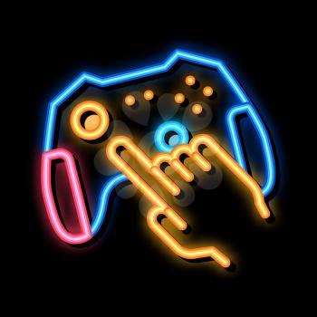 Gaming Joystick neon light sign vector. Glowing bright icon Gaming Joystick sign. transparent symbol illustration
