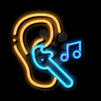 Earphones Music neon light sign vector. Glowing bright icon Earphones Music sign. transparent symbol illustration
