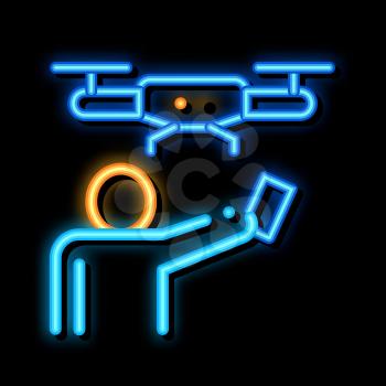 Human And Drone neon light sign vector. Glowing bright icon Human And Drone sign. transparent symbol illustration