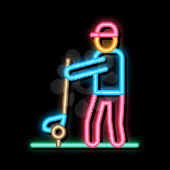 Man Playing Golf neon light sign vector. Glowing bright icon Man Playing Golf sign. transparent symbol illustration