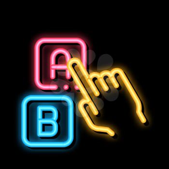 Pointing Letter neon light sign vector. Glowing bright icon Pointing Letter sign. transparent symbol illustration