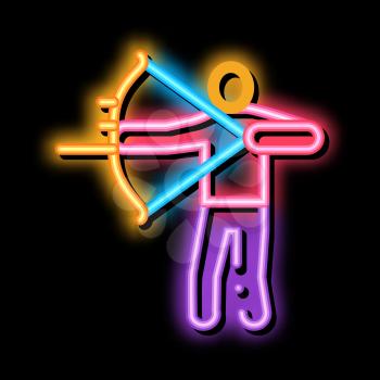 Shooting Archer Silhouette neon light sign vector. Glowing bright icon Archer Standing With Bow And Arrow Ready For Shoot sign. transparent symbol illustration