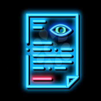 Eye Disease History Document neon light sign vector. Glowing bright icon Medical File Paper With Human Disease sign. transparent symbol illustration
