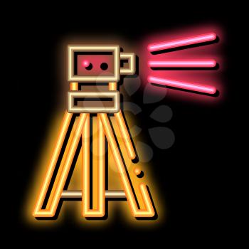 Topography Geodetic Tool neon light sign vector. Glowing bright icon Engineer Topography Tripod Equipment For Measuring sign. transparent symbol illustration