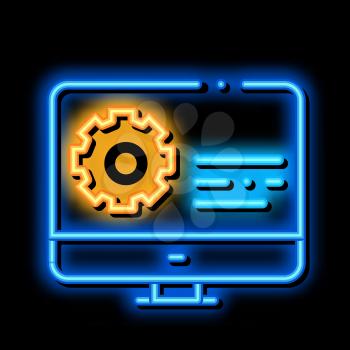 Gear On Display neon light sign vector. Glowing bright icon Gear On Display sign. transparent symbol illustration