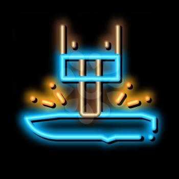 Blade Production neon light sign vector. Glowing bright icon Blade Production sign. transparent symbol illustration