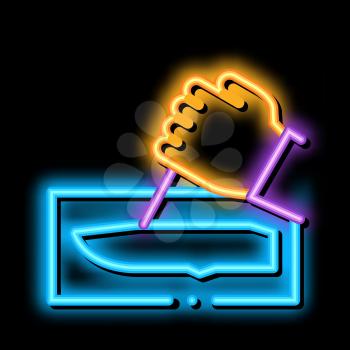 Hand Made Knife neon light sign vector. Glowing bright icon Hand Made Knife sign. transparent symbol illustration