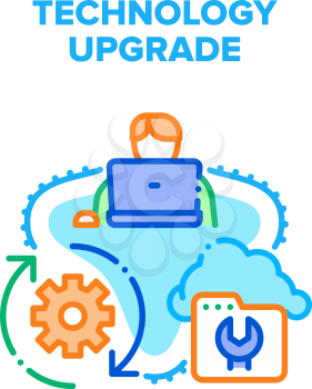 Technology Upgrade Process Vector Icon Concept. Programmer Technology Upgrade And Renovate System, Cloud Storage Information Recovery Processing. Installation Software Color Illustration