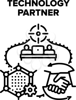 Technology Partner Vector Icon Concept. Technology Partner Programmer For Coding And Developing Application, Relationship For Goal Achievement And Startup Business Black Illustration