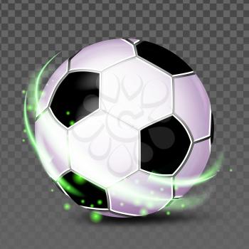 Soccer Ball Team Sportive Game Accessory Vector. Leather Ball For Playing Football On Stadium Field. Teamwork Sport Competition And Abstract Light Template Realistic 3d Illustration