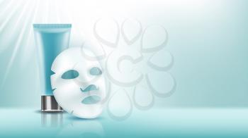 Facial Mask And Cream Blank Tube Copy Space Vector. Natural Face Skin Care Facial Mask And Cosmetology Product Packaging. Healthy Beauty Cosmetic Template Realistic 3d Illustration