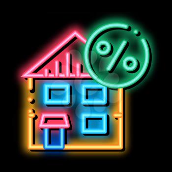 House Tax Percent neon light sign vector. Glowing bright icon House Tax Percent sign. transparent symbol illustration
