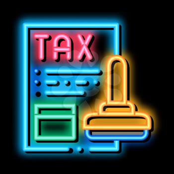 Tax Paper Stamp neon light sign vector. Glowing bright icon Tax Paper Stamp sign. transparent symbol illustration