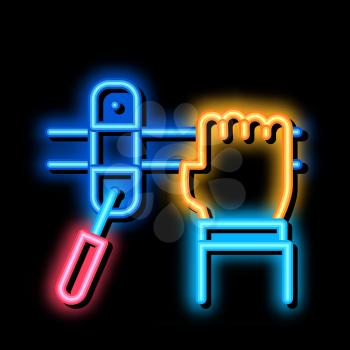 Hand Fastens Pipe neon light sign vector. Glowing bright icon Hand Fastens Pipe sign. transparent symbol illustration