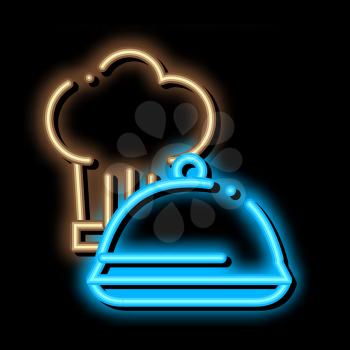 Chef Hat Tray neon light sign vector. Glowing bright icon Chef Hat Tray sign. transparent symbol illustration