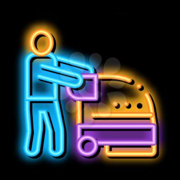 Wash Machine neon light sign vector. Glowing bright icon Wash Machine sign. transparent symbol illustration