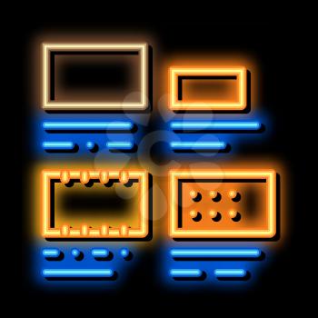 Brick Types Sizes neon light sign vector. Glowing bright icon Brick Types Sizes sign. transparent symbol illustration