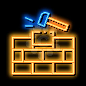 Installing Brick neon light sign vector. Glowing bright icon Installing Brick sign. transparent symbol illustration