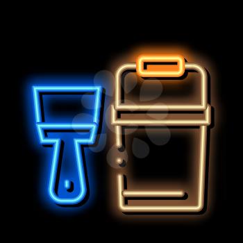 Spatula Bucket neon light sign vector. Glowing bright icon Spatula Bucket sign. transparent symbol illustration