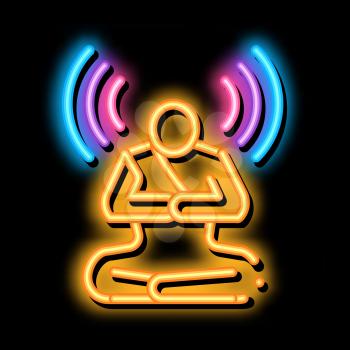 Meditation for Knowledge of Peace neon light sign vector. Glowing bright icon Meditation for Knowledge of Peace Sign. transparent symbol illustration