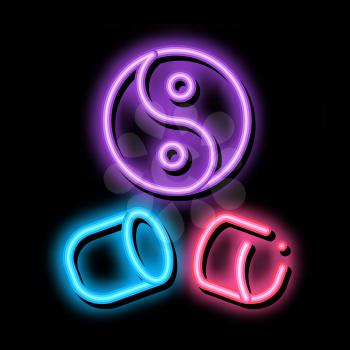 Yin Yang Capsule neon light sign vector. Glowing bright icon Yin Yang Capsule Sign. transparent symbol illustration